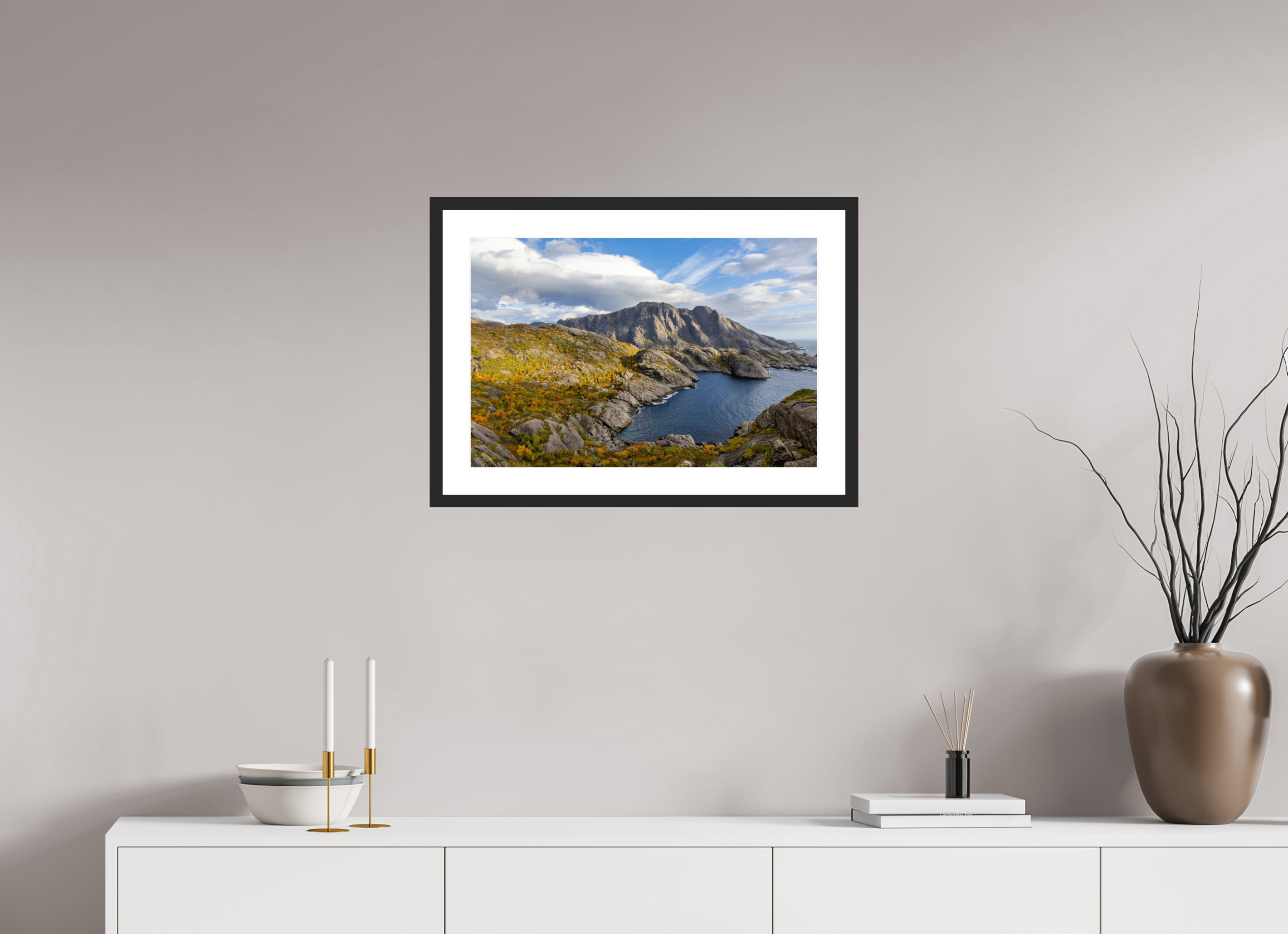 60 x 40 cm, Cadre avec passe partout Couleurs d'automne aux îles Lofoten