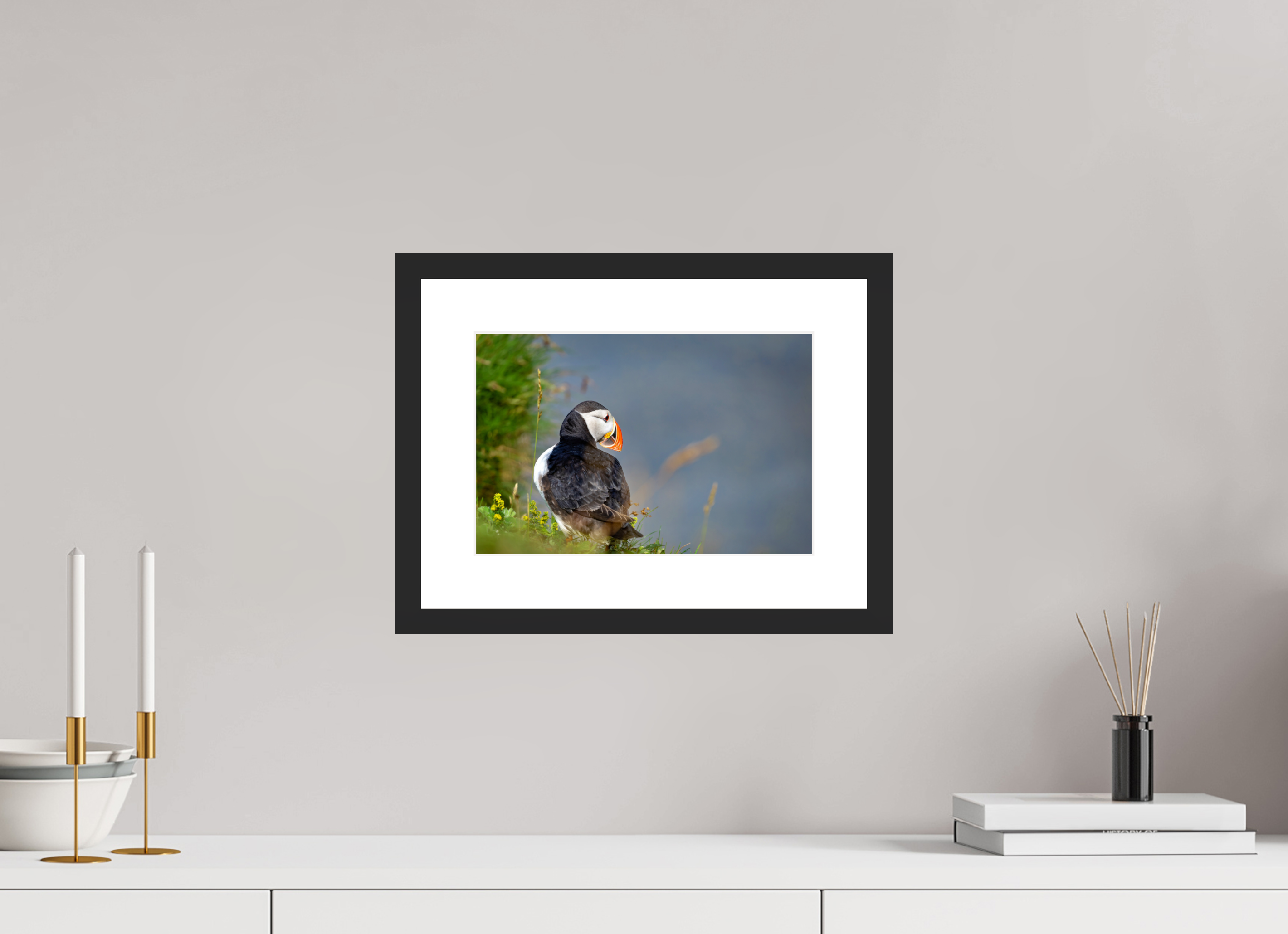 30 x 20 cm, Cadre avec passe partout Macareux