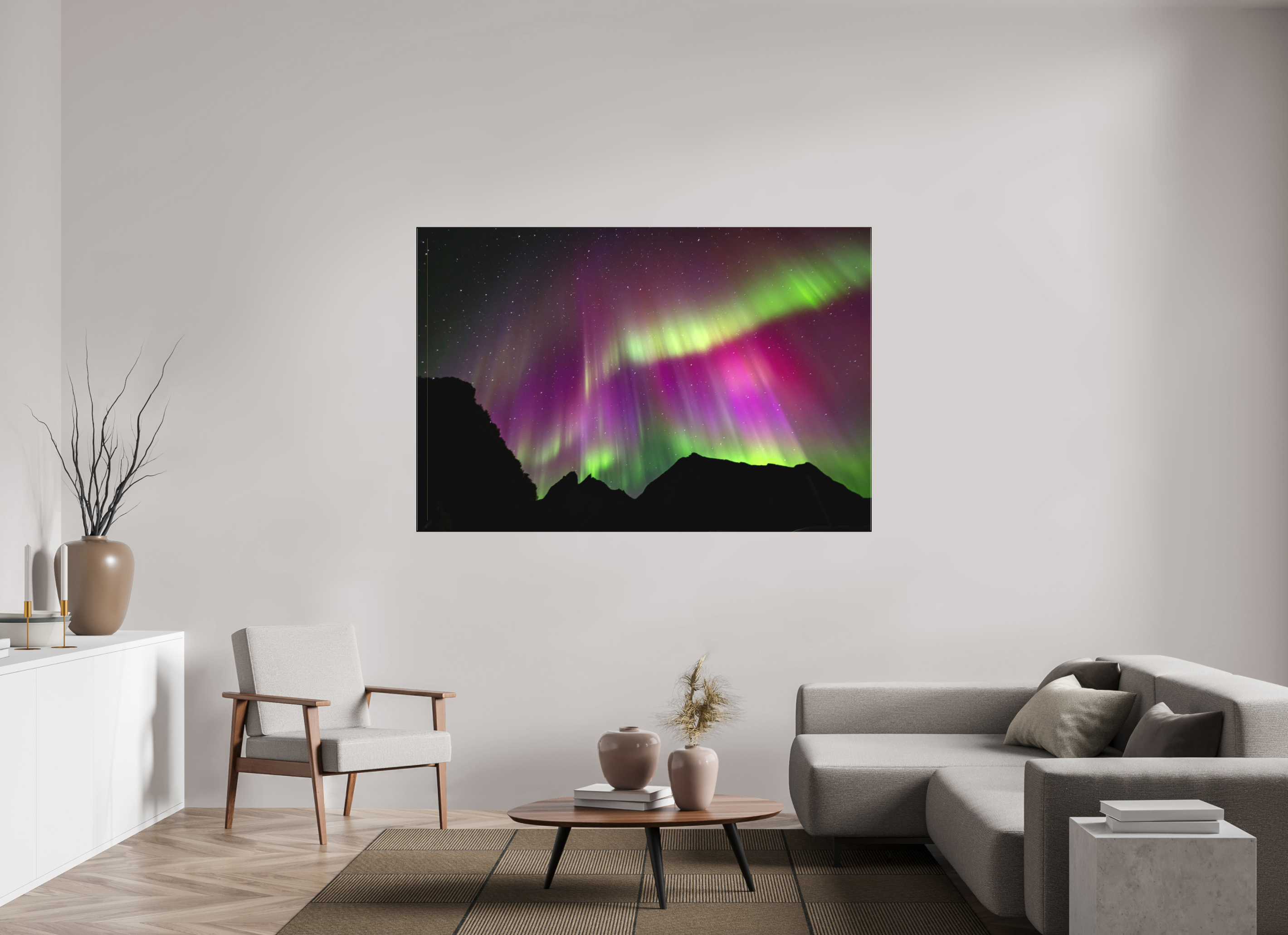 180 x 120 cm, Cadre simple Matte on Stretcher Frame Northern Lights