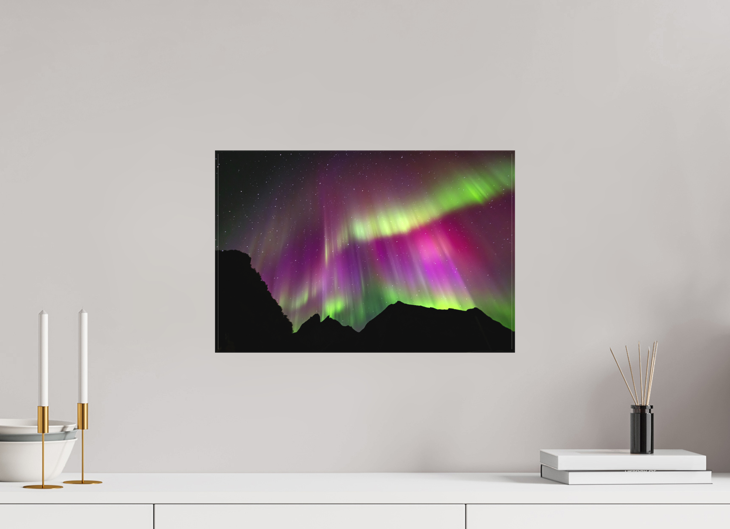 45 x 30 cm, Cadre simple Matte on Stretcher Frame Northern Lights